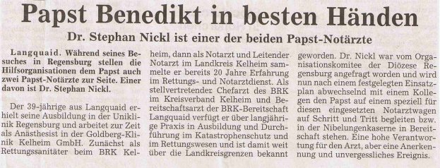 Papst Benedikt in besten Händen (Landshuter Zeitung, 29.06.2010)