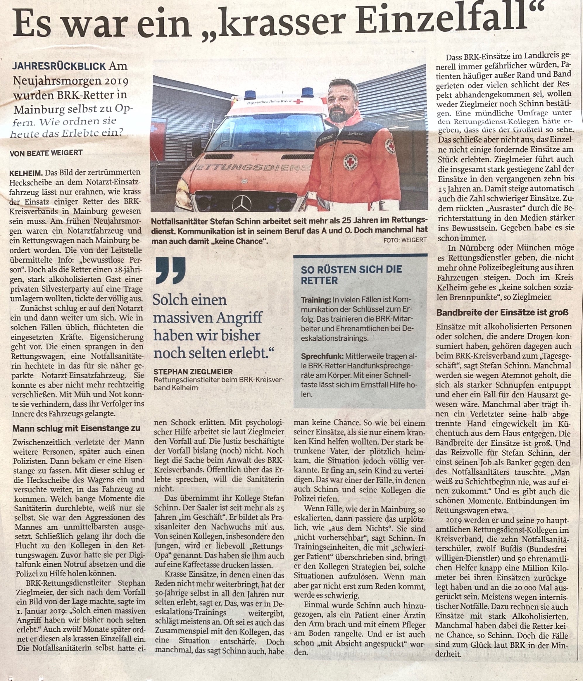 Stefan Schinn - Es war ein "krasser Einzelfall" (Mittelbayerische Zeitung, 31.12.2019)
