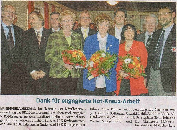 Ehrenzeichen des BRK in Silber für Dr. Nickl (Landshuter Zeitung, 29.06.2010)