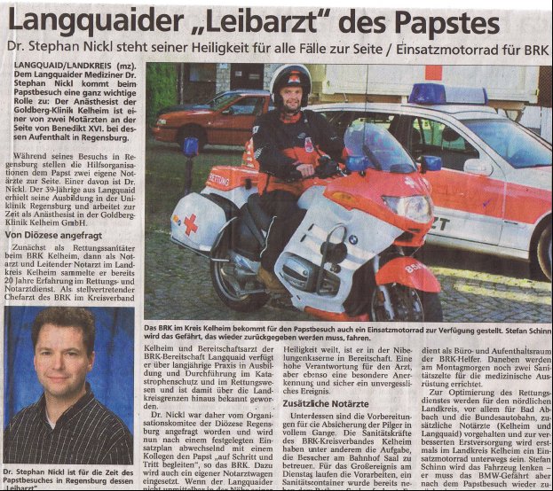 Langquaider &quot;Leibarzt&quot; des Arztes (Landshuter Zeitung, 29.06.2010)